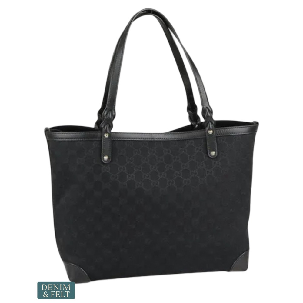 Gucci Monogram Medium Craft Tote Black GG Canvas Leather Shoulder Bag 247209 - Picture 3 of 16